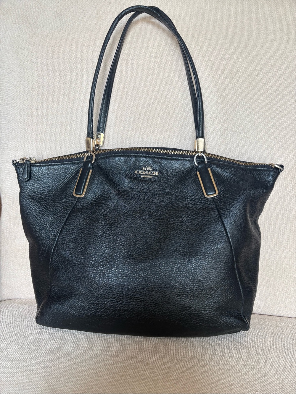 Coach 2015 satchel F34494 Black Leather Tote with Gold Accents